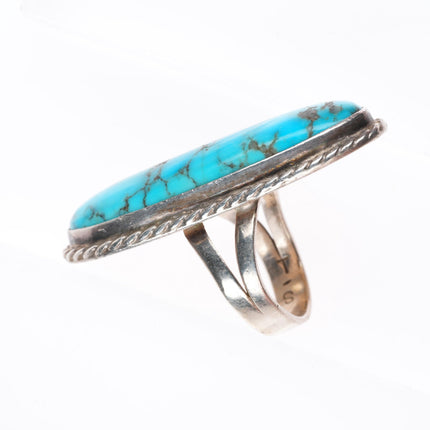 sz4.75 long vintage Tom Sam Navajo sterling silver Kingman turquoise ring