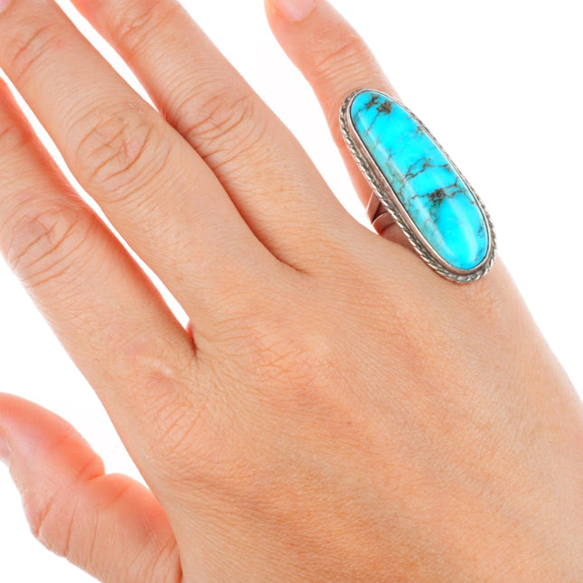 sz4.75 long vintage Tom Sam Navajo sterling silver Kingman turquoise ring