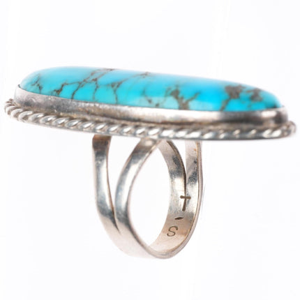 sz4.75 long vintage Tom Sam Navajo sterling silver Kingman turquoise ring