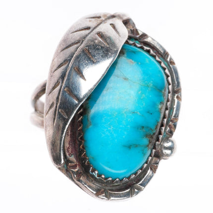 sz7 vintage Navajo sterling silver and turquoise feather ring