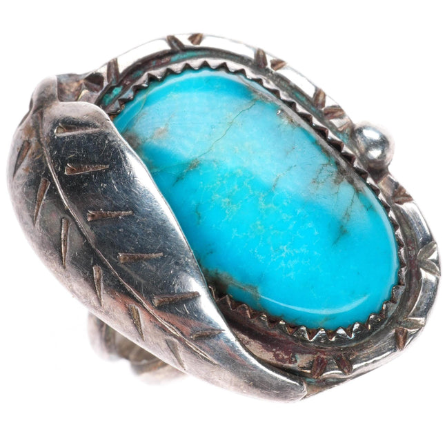sz7 vintage Navajo sterling silver and turquoise feather ring