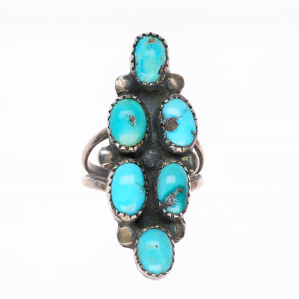 sz7.5 vintage Navajo sterling silver turquoise cluster long ring