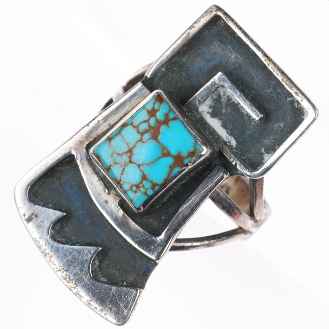 sz7.5 vintage Navajo sterling silver high grade red spiderweb turquoise ring