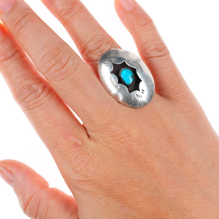 sz6 vintage Navajo sterling silver shadowbox waterweb turquoise ring