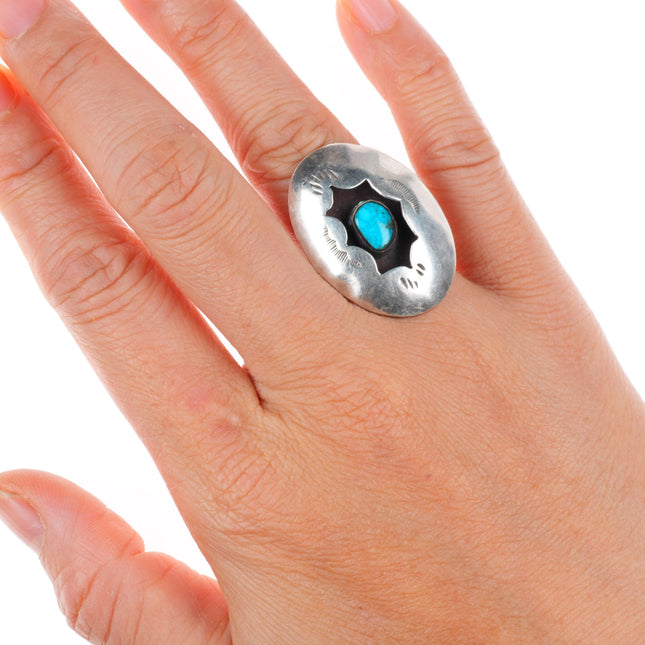 sz6 vintage Navajo sterling silver shadowbox waterweb turquoise ring