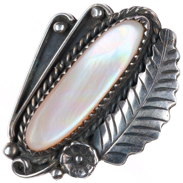 sz8 vintage Navajo sterling silver pink mother of pearl shell ring