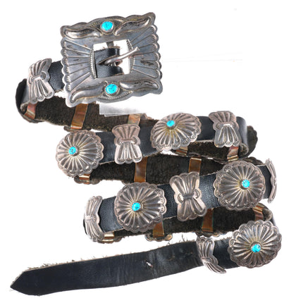 32" vintage Navajo sterling silver butterfly concho belt with turquoise