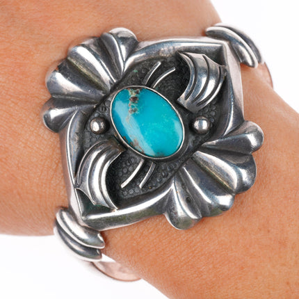 6.25" c1950's Roy Vandever Navajo turquoise sterling silver cuff bracelet