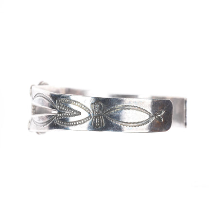 7" 1940's Navajo stamped sterling silver green turquoise cuff bracelet