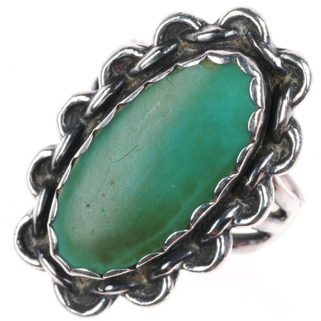 sz6 vintage  Navajo Fred Harvey style sterling silver green turquoise ring
