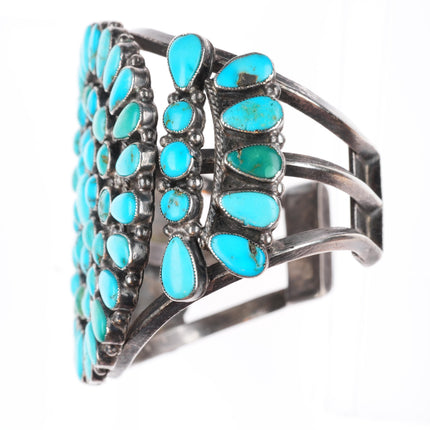 6.4" c1940's Zuni Natural turquoise cluster sterling silver cuff bracelet