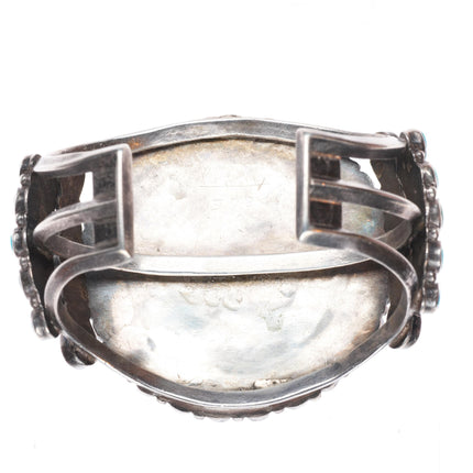 6.4" c1940's Zuni Natural turquoise cluster sterling silver cuff bracelet
