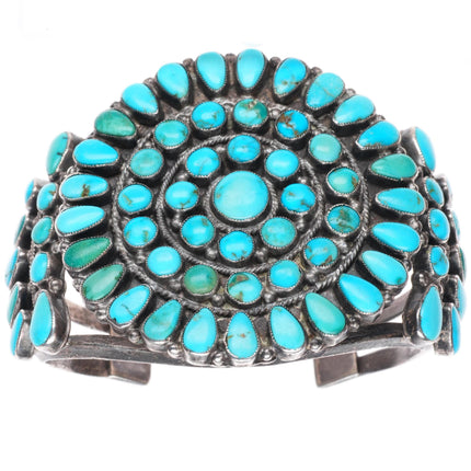 6.4" c1940's Zuni Natural turquoise cluster sterling silver cuff bracelet