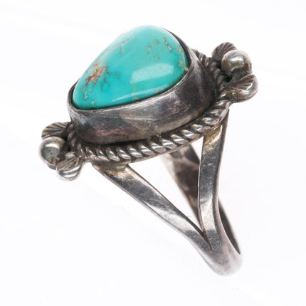 sz4 Fred Guerro Navajo sterling silver ring with nice turquoise