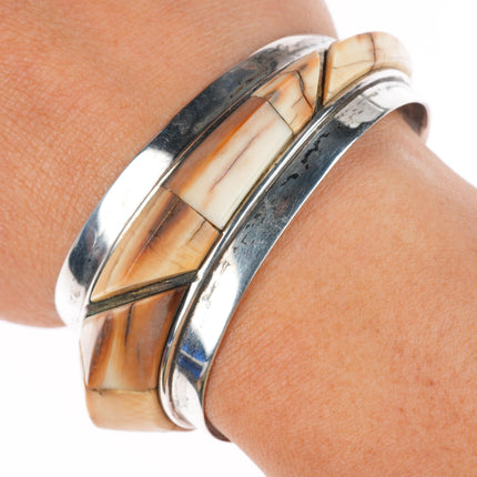 6.1" Jack Woolsey southwest modernist antler/bone sterling silver cuff bracelet