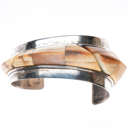 6.1" Jack Woolsey southwest modernist antler/bone sterling silver cuff bracelet