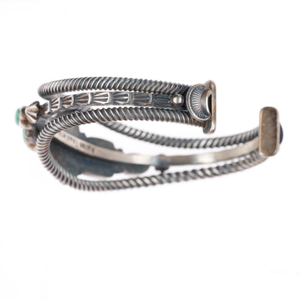 6.4" Aaron Toadlena Navajo sterling silver high grade turquoise cuff bracelet
