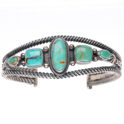 6.4" Aaron Toadlena Navajo sterling silver high grade turquoise cuff bracelet