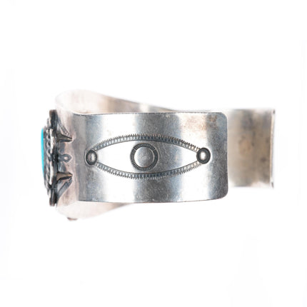 6.75" c1950 Navajo Blue Gem Turquoise sterling silver cuff bracelet