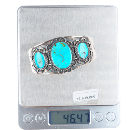 6.75" c1950 Navajo Blue Gem Turquoise sterling silver cuff bracelet