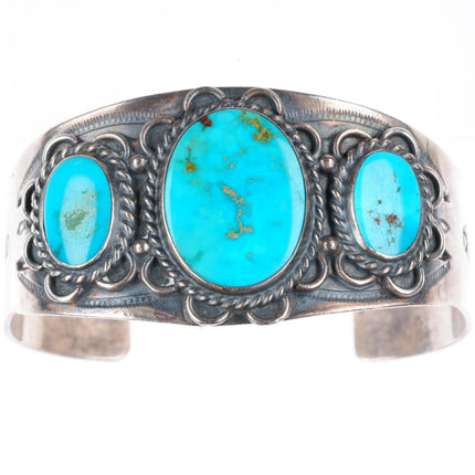 6.75" c1950 Navajo Blue Gem Turquoise sterling silver cuff bracelet
