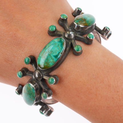 6.75" vintage Navajo or Zuni cast sterling silver cuff bracelet w/nice turquoise