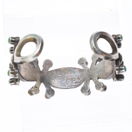 6.75" vintage Navajo or Zuni cast sterling silver cuff bracelet w/nice turquoise