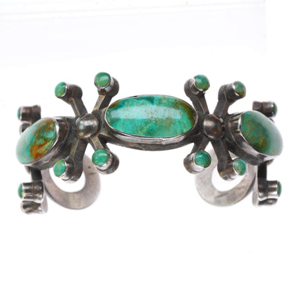 6.75" vintage Navajo or Zuni cast sterling silver cuff bracelet w/nice turquoise