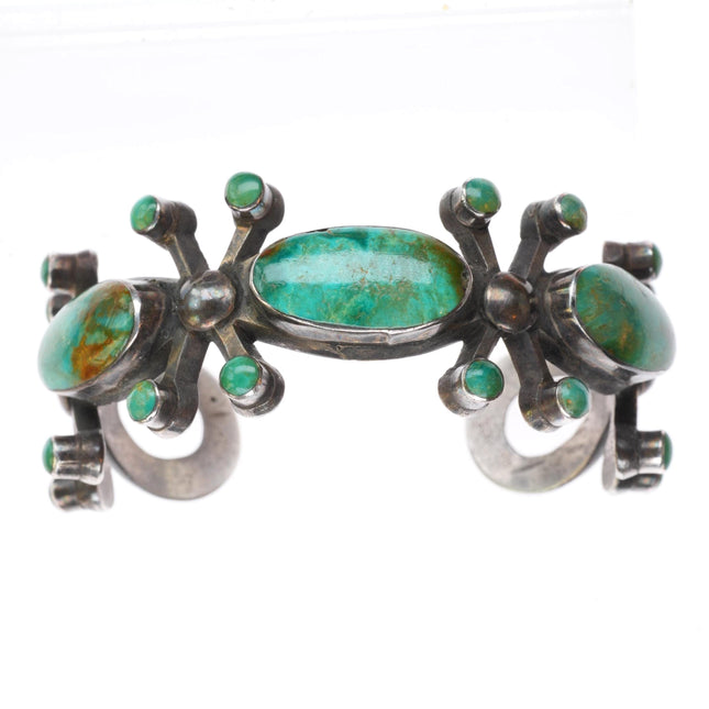 6.75" vintage Navajo or Zuni cast sterling silver cuff bracelet w/nice turquoise