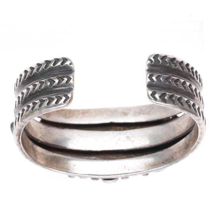 6.5" c1930's Navajo deep stamped ingot silver turquoise cluster cuff bracelet