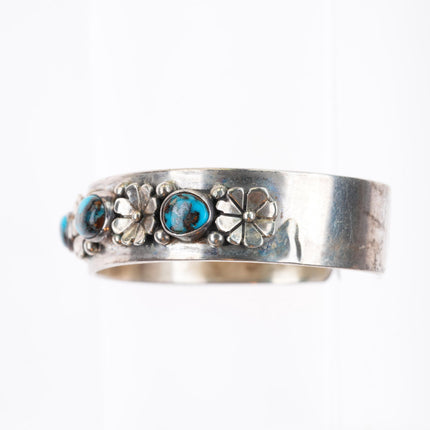 5.9" RA Vintage Southwestern sterling silver row cuff bracelet w/ nice turquoise