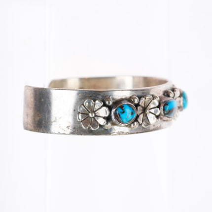 5.9" RA Vintage Southwestern sterling silver row cuff bracelet w/ nice turquoise