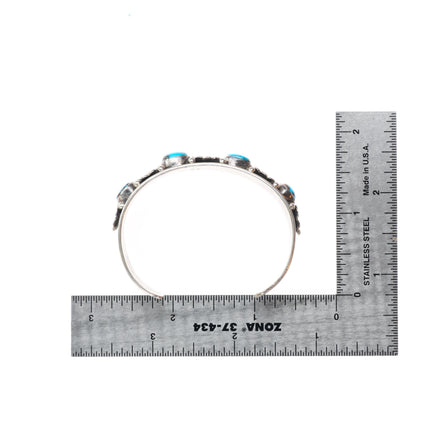 5.9" RA Vintage Southwestern sterling silver row cuff bracelet w/ nice turquoise