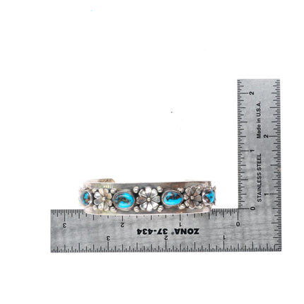 5.9" RA Vintage Southwestern sterling silver row cuff bracelet w/ nice turquoise