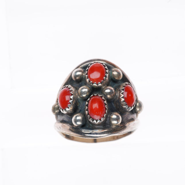 sz9.5 vintage J Yazzie Navajo sterling silver coral cluster domed ring