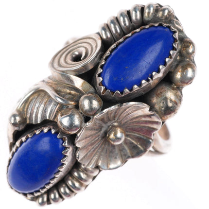 sz6.5 Max Calabaza Navajo sterling silver lapis 2 stone ring