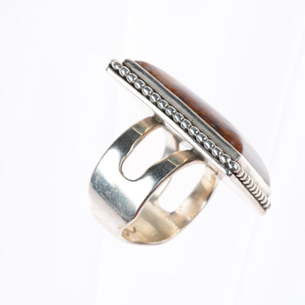 sz7 vintage southwestern sterling silver petrified wood agate/jasper ring