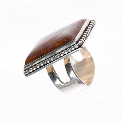 sz7 vintage southwestern sterling silver petrified wood agate/jasper ring