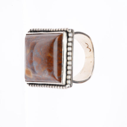 sz7 vintage southwestern sterling silver petrified wood agate/jasper ring