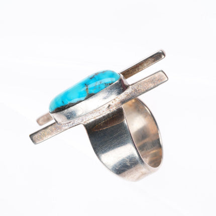 sz7 vintage southwestern modernist adjustable sterling silver turquoise ring