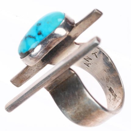 sz7 vintage southwestern modernist adjustable sterling silver turquoise ring
