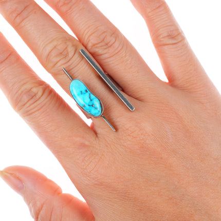 sz7 vintage southwestern modernist adjustable sterling silver turquoise ring