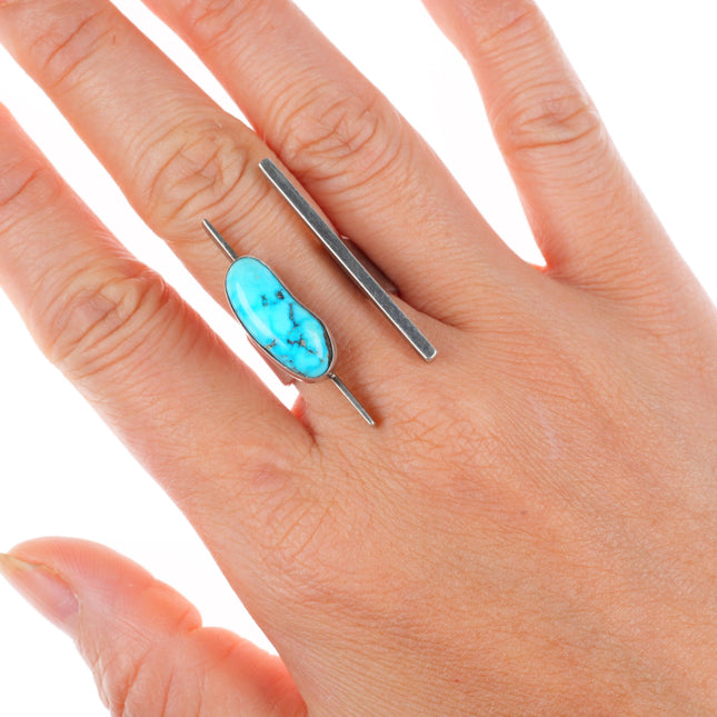 sz7 vintage southwestern modernist adjustable sterling silver turquoise ring