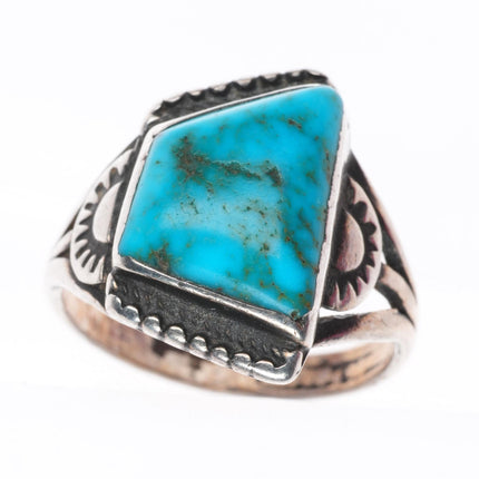 sz8 c1930's Vintage Navajo ingot silver high grade turquoise ring