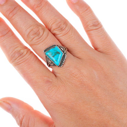 sz8 c1930's Vintage Navajo ingot silver high grade turquoise ring