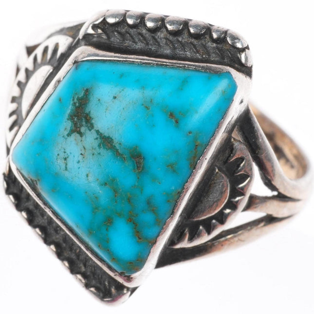 sz8 c1930's Vintage Navajo ingot silver high grade turquoise ring