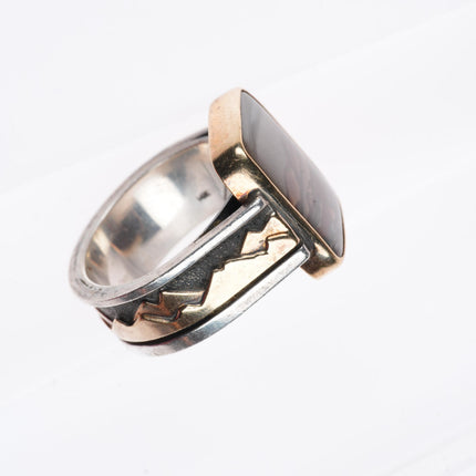 sz10 VM Navajo 14k gold Sterling silver picture jasper ring