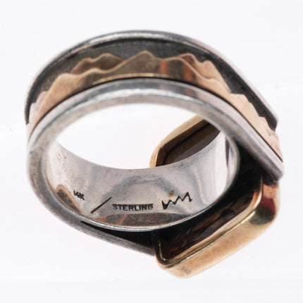sz10 VM Navajo 14k gold Sterling silver picture jasper ring