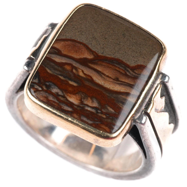 sz10 VM Navajo 14k gold Sterling silver picture jasper ring