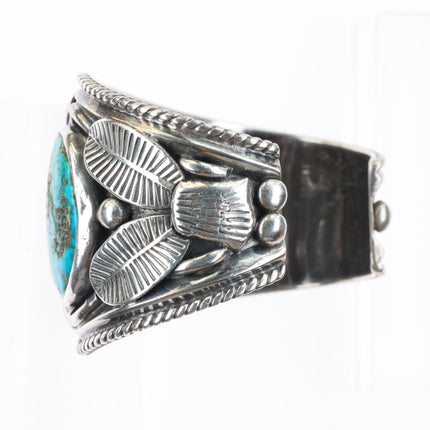 7.1" Big vintage JB Navajo sterling silver turquoise cuff bracelet